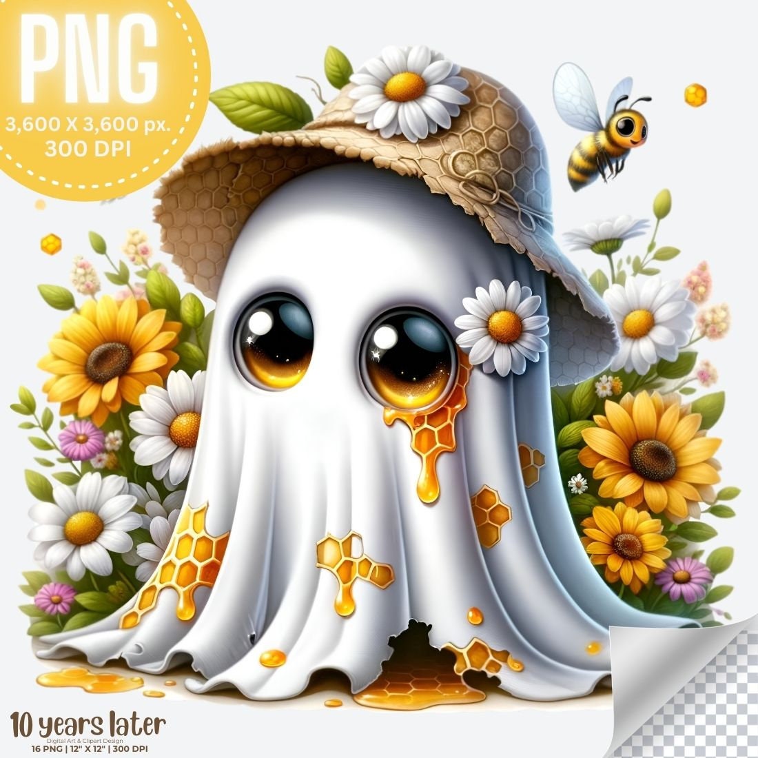 Boo Bee! Watercolor Honey Bee Ghost High Quality Clipart 13 PNG, Cute ...