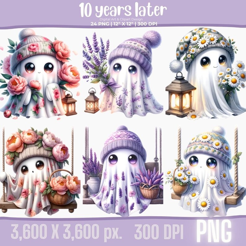 Floral Boo! Watercolor Flower Ghost High Quality Clipart 24 PNG, Cute ...