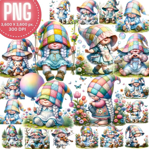 Spring Girl Gnome 20 High Quality PNGs | Cute Female Gnome, Easter Girl Gnome, Flower Garden Gnome, Blue Girl Gnome Clip Arts Commercial use