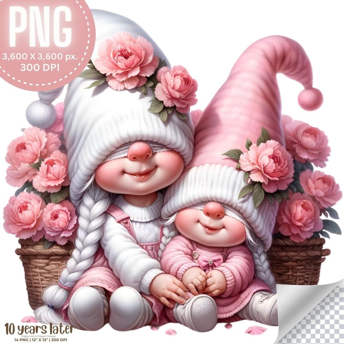 Mother's Day Pink Carnations Baby Girl Gnome Watercolor Female Gnome ...