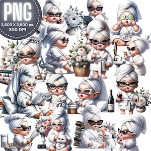 Lazy Day of Elegant Girl Gnome hoge kwaliteit 15 png | Badkamer vrouwelijke kabouter, aquarel toiletkabouter, schattig meisje clipart, commercieel gebruik