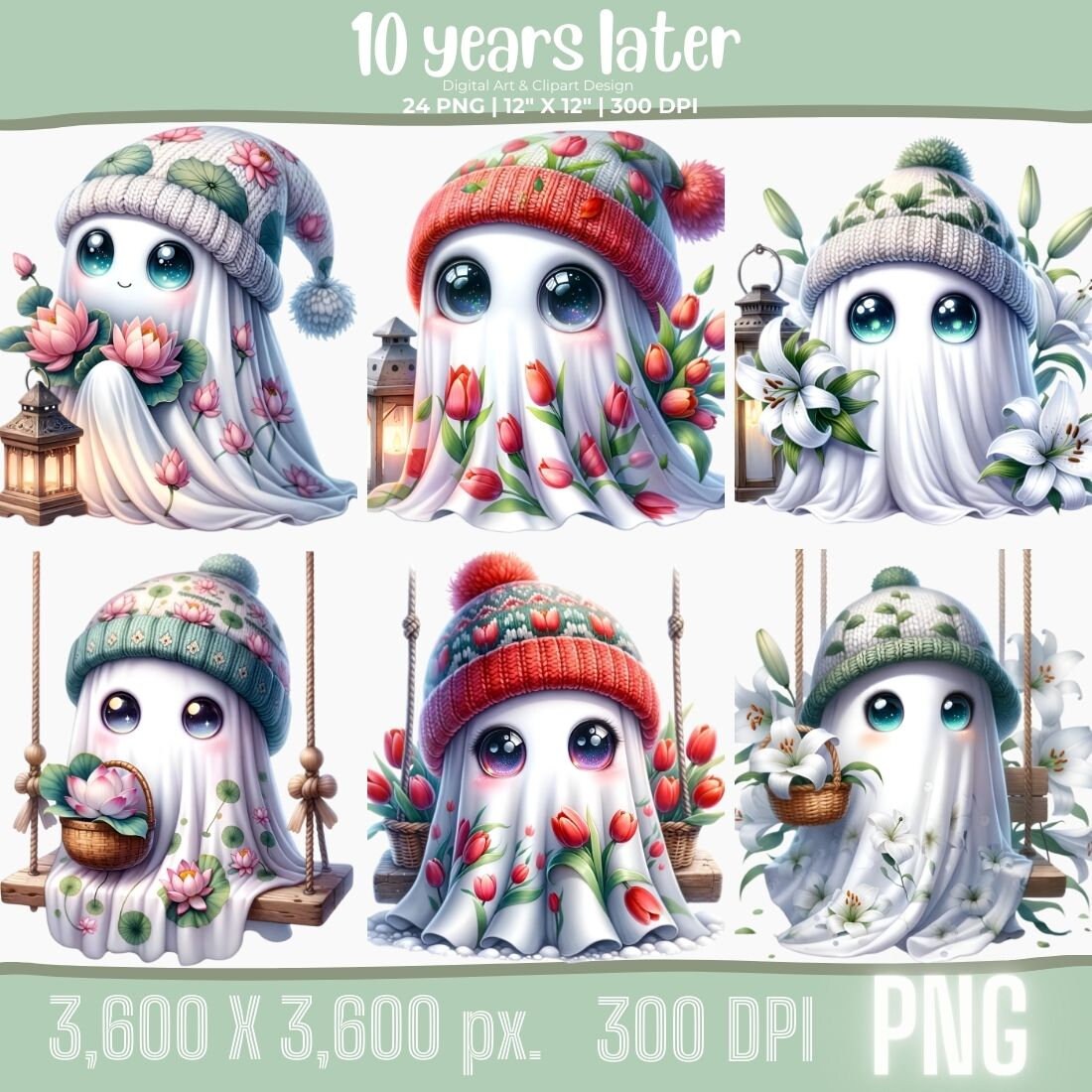 Floral Boo Watercolor Flower Ghost High Quality Clipart 24 PNG, Cute ...