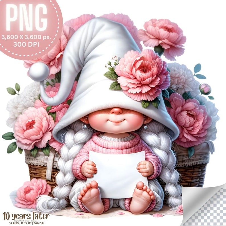 Mother's Day Pink Carnations Baby Girl Gnome Watercolor Female Gnome ...