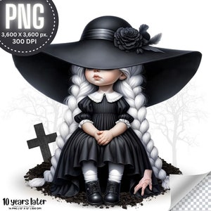 Gothic Girl Gnom Digitale Clipart Sammlung 14+ PNGs, dunkle weibliche Gnom Aquarell zum Basteln, Halloween Clipart Einzigartige Designs