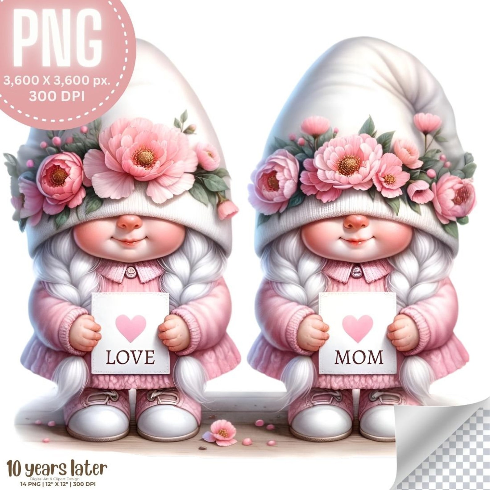 Mother's Day Pink Carnations Baby Girl Gnome Watercolor Female Gnome ...