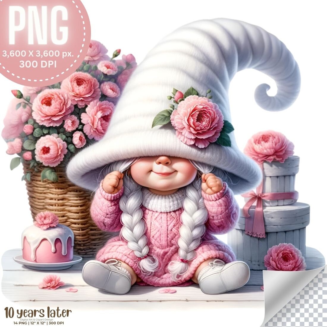 Mother's Day Pink Carnations Baby Girl Gnome Watercolor Female Gnome ...
