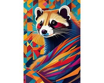 Dynamic Geometric Ferret Art: Bold Colors, Abstract Construction
