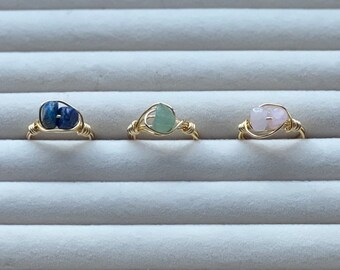 Gold Custom Crystal Wire Wrapped Rings