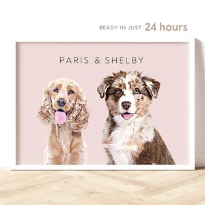 Two pet portrait, Multi pet portrait, Cat sympathy gift, Personalized Digital Dog Portraits, Custom dog picture Pet Loss Gifts, Multiple dog