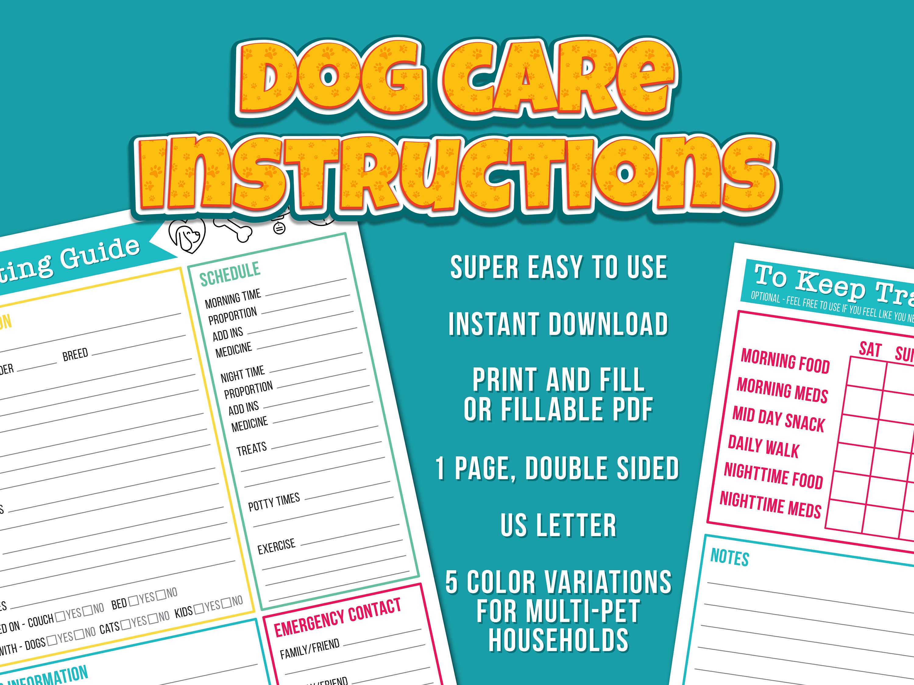 Dog Sitters Guide - Pet Care, Instructions, Notes, and More - Digital ...