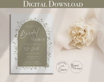 Greenery Bridal Shower Digital Invitation, Watercolor Greenery, Arch Design, Floral Invite, Digital Invitation, Instant Download, Template