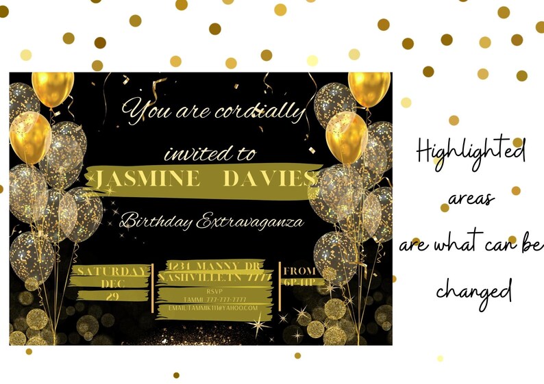 Black & Gold Animated Evite Birthday Invitation With Balloons Etsy