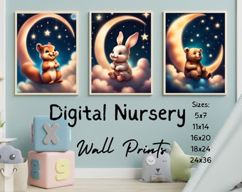 Dreamy Woodland Trio-Printable Nursery Wall Art for baby girl or boy room/Set of 3 Cute Nursery Wall Art