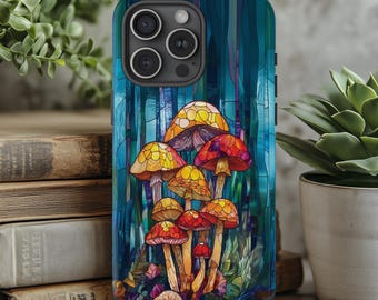 Psychedelic Mushroom Faux Stained Glass Case, Whimsigoth Mushroom, iPhone Pro Max 16 15 14, Samsung Galaxy S24 S23, Google Pixel Pro XL 9 8
