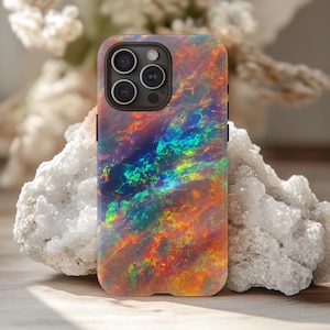 Coque de portable imitation opale, Étui de portable arc-en-ciel, Coque imitation pierres précieuses, Imitation cristal, iPhone Pro Max, Samsung Galaxy, Google Pixel