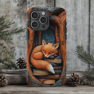 Fox Bookish-telefonskal | 3D-träsnidad illusionstryck