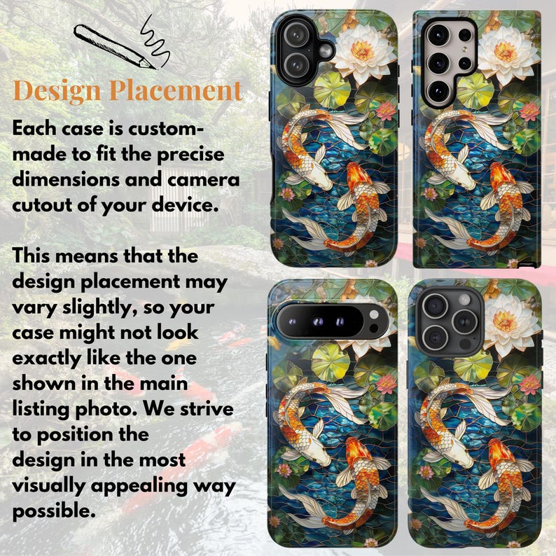 Koi Fish Pond Stained Glass Phone Case, Japanese Garden, Aquatic Phone Case, Lilly Pads image 9