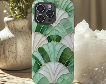 Sage Green Mosaic Faux Tile UV PRINTED Phone Case, Stained Glass Illusion, Faux Ceramic Tile, iPhone Pro Max, Google Pixel, Samsung Galaxy