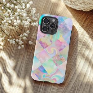 Pastelkleurige abstracte mozaïektegel telefoonhoesje, boho chic ontwerp, regenboog kleurrijk hoesje, iPhone Pro Max, Samsung Galaxy Ultra, Google Pixel XL Pro afbeelding 1