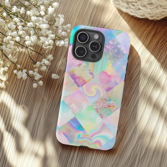 Pastel Abstract Mosaic Tile Phone Case, Boho Chic Design, Rainbow Colorful Case, iPhone Pro Max, Samsung Galaxy Ultra, Google Pixel XL Pro