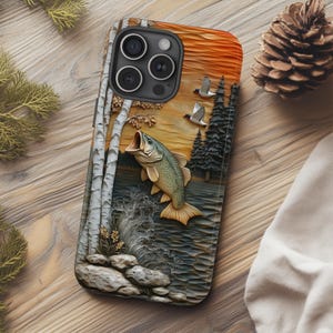 Barsch Angeln 3D Illusion Handyhülle | Fischer Geschenk | Naturbursche Design | iPhone Pro Max Plus, Samsung Galaxy Ultra, Google Pixel Pro XL 9