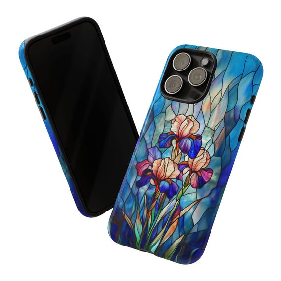 アイリスフラワー♡iPhoneケース アイリスフラワーフローラルステンドグラスイリュージョン電話ケース
