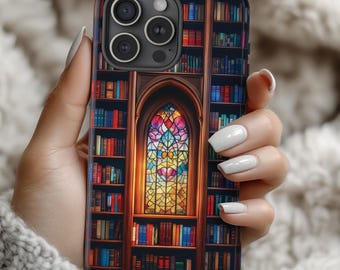 Bookish Stained Glass Window Bookshelf Phone Case
