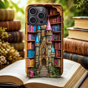 Bookish Enchanted Castle Phone Case | Bookcase Fairytale Design