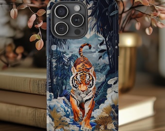 Tiger Forest Embroidered Print Phone Case | Asian Inspired Wildlife Art