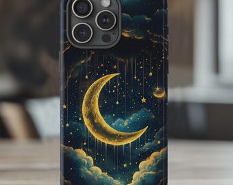 Crescent Moon Starry Night Phone Case: Celestial Design