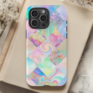 Pastelkleurige abstracte mozaïektegel telefoonhoesje, boho chic ontwerp, regenboog kleurrijk hoesje, iPhone Pro Max, Samsung Galaxy Ultra, Google Pixel XL Pro afbeelding 3