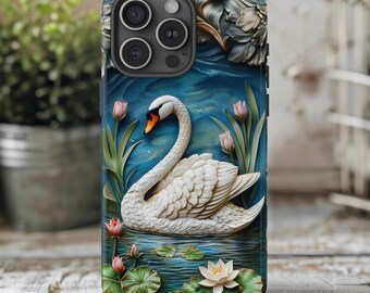 Swan Pond Phone Case | Water Lily Floral Design | Bird Lovers Gift