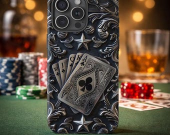 Western Poker Card Phone Case, Metallic Ace Design