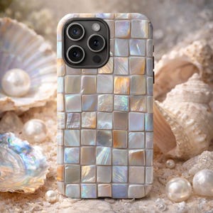 Mother Of Pearl Shell Printed Phone Case, Pearl Mosaic Tile Phone Case, Coastal Shell, Abalone