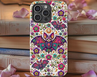 Embroidered Bat Floral Phone Case | Halloween Phone Case