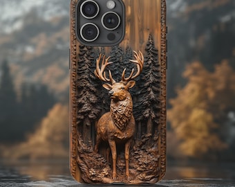 Deer Wood Effect Phone Case, Printed Hunting Phone Case, Wildlife Design Case, Large Stag