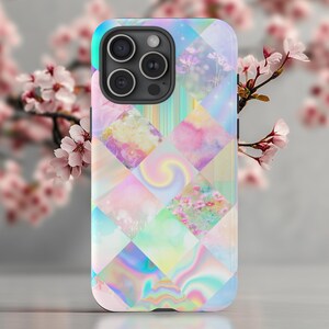 Pastelkleurige abstracte mozaïektegel telefoonhoesje, boho chic ontwerp, regenboog kleurrijk hoesje, iPhone Pro Max, Samsung Galaxy Ultra, Google Pixel XL Pro afbeelding 4