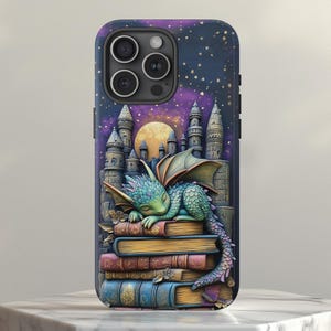 Coque de portable bébé dragon endormi, illusion sculptée en 3D, coque pour les amoureux des livres, iPhone Pro Max Plus 16 15, Galaxy Ultra S24 S23, Pixel 9 8 7