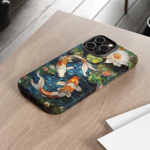 Koi Fish Pond Stained Glass Phone Case, Japanese Garden, Aquatic Phone Case, Lilly Pads image 4