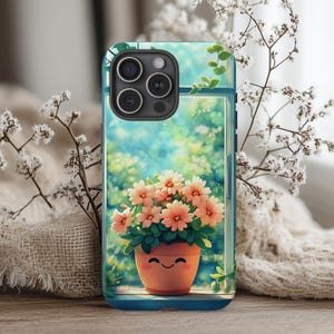 Funda de teléfono Kawaii, Maceta de flores, Funda de teléfono linda, Funda de anime, Planta suculenta, Planta de ventana, iPhone Pro Max, Samsung Galaxy, Google Pixel