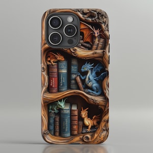 Coque de portable dragon livresque, illusion 3D en bois sculpté, iPhone Pro Max Plus, Samsung Galaxy Ultra S25 S24, Google Pixel XL Pro 9 8 7 6
