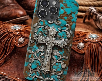Turquoise Silver Cross Phone Case | Western Silver Style