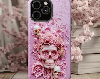 Pink Sugar Skull Floral Phone Case | Gothic Rose Day of the Dead Art for iPhone, Samsung and Google