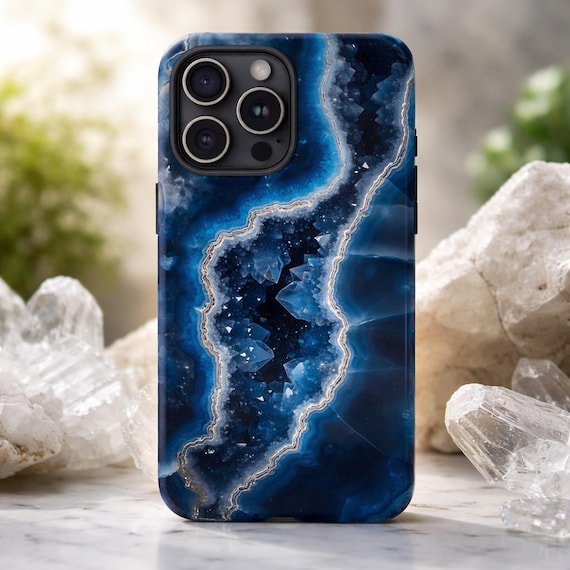 Blue Geode Gemstone Phone Case, Blue Agate Cover, Brazilian Agate, Rocks & Minerals Blue Geode Gemstone Phone Case, Blue Agate Cover, Brazilian Agate, Rocks & Minerals