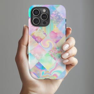 Pastelkleurige abstracte mozaïektegel telefoonhoesje, boho chic ontwerp, regenboog kleurrijk hoesje, iPhone Pro Max, Samsung Galaxy Ultra, Google Pixel XL Pro afbeelding 5
