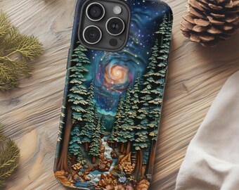 Forest Galaxy Phone Case, Night Sky Mountain Design