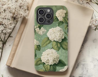 Hydrangeas Cottage Core Sage Green Phone Case, Floral Phone Case, Sage Botanical