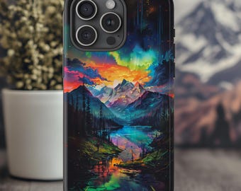 Northern Lights Mountain Phone Case, Scenic Hikers Gifts
