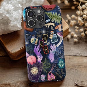 Gothic Witchy Phone Case, Tarot Cards, Crystals, Mushrooms, Dark Academia Collage, Celestial, iPhone Pro Max, Samsung Galaxy, Google Pixel 9