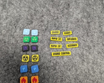 Weapon Mod / Element Status Tokens for Tabletop Games (2 of Each)